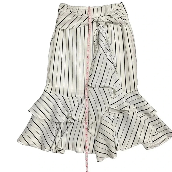 Striped Ruffled Midi Waterfall Skirt. White with black stripes. XS - Picture 8 of 9